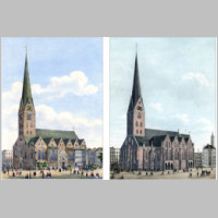 On the left before the huge fire of Hamburg in 1842, on the right the sanctification after the new building in 1849. Christoffer and Peter Suhr.jpg